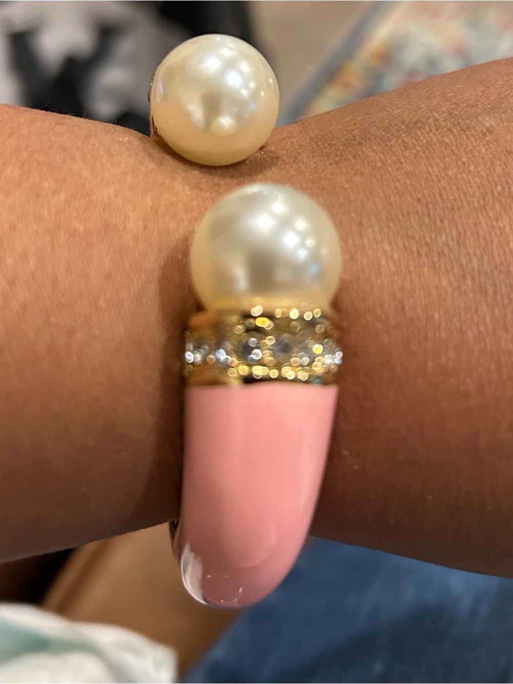 Gold and White Pearl-Accent Cuff Bracelet